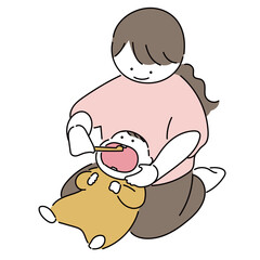 歯磨きをするお母さんと赤ちゃん_膝枕