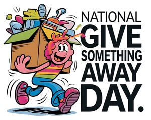 Fototapeta premium National Give Something Away Day with Cartoon Person Carrying Donation Box for Celebration Graphics