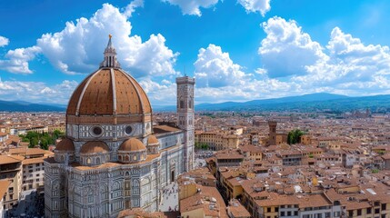 Obraz premium Panoramic View of Florence Cityscape with Historic Duomo Cathedral