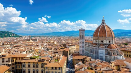 Obraz premium Panoramic View of Florence with Iconic Dome and Beautiful Sky