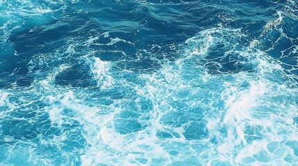 Fototapeta premium Pure blue turquoise water texture of the ocean sea with foam from and waves 