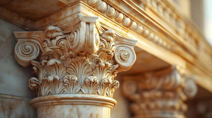 Fototapeta premium Close-up of an ornate marble column with intricate carvings and details.