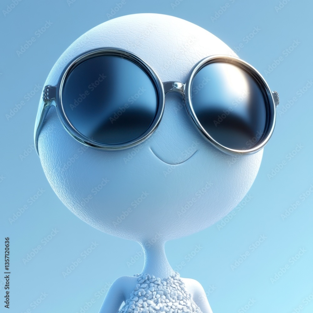 Aufkleber smiling, simplistic 3d character with round sunglasses against a light blue background. the characte