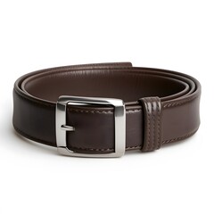Brown leather belt, studio shot, white background, fashion accessory