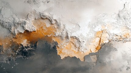 damaged wall with water damage. The wall is showing the effect of water damage, the image highlighting areas of dampness and decay