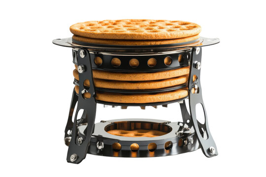 A stack of warm comforting waffles waiting patiently for toppings atop a stylish metal server clean crisp lighting