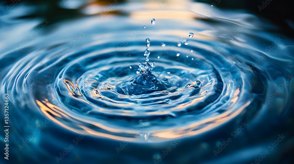 Poster artistic representation of a water drop on a wavy blue and white surface creating a stunning visual 