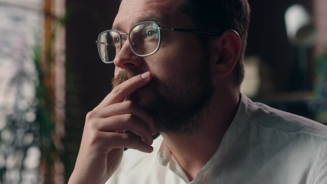 Pensive Caucasian man businessman developer male executive thinking work problem manager broker using laptop searching info online guy programmer entrepreneur developing business in office marketing