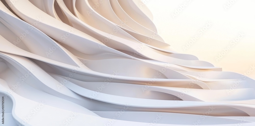 Poster a bright and luminous setting showcases an abstract architectural design, characterized by flowing c