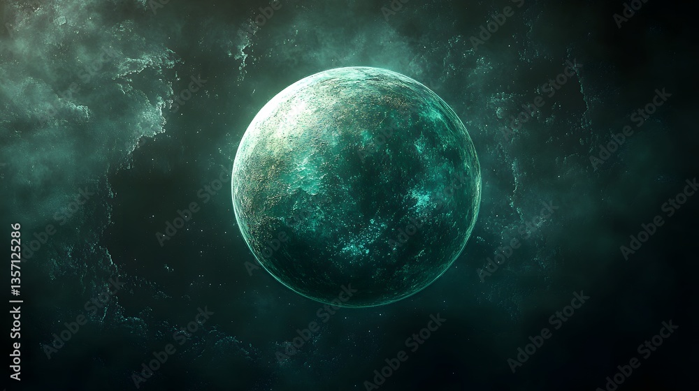 Poster stunning green glittery planet floating in the sky with a transparent background creating a magical 
