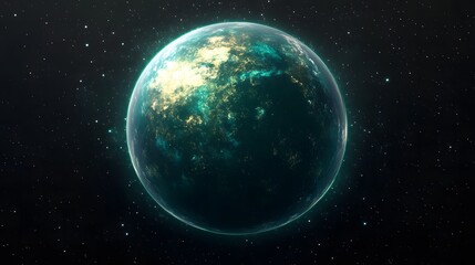 Fototapeta premium Vibrant green glittery planet surrounded by stars in the sky on a transparent background for creative usage