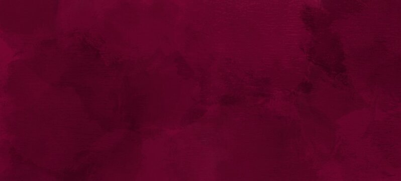 Dark burgundy red abstract background. Textured watercolor effect with deep maroon and magenta shades. Subtle brush strokes create artistic and grunge feel. Elegant and moody wide panoramic design.