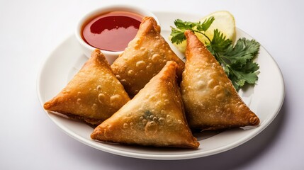  crispy, golden-brown samosas are filled with a savory mixture and served with a tangy dipping sauce