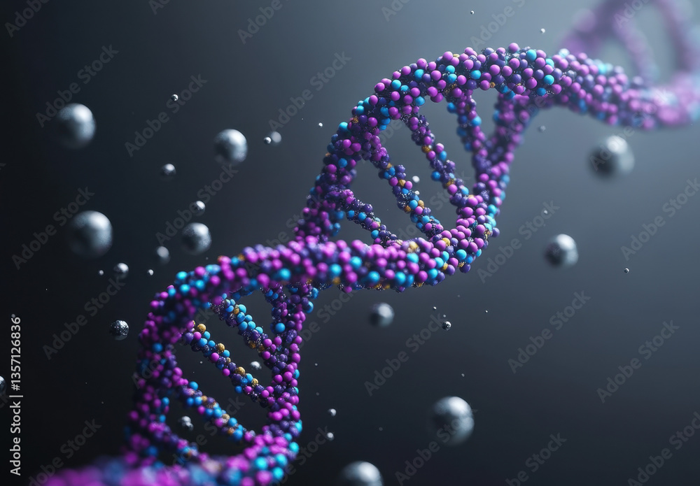 Poster the close-up showcases the double helix structure of dna, highlighting its colorful, complex formati