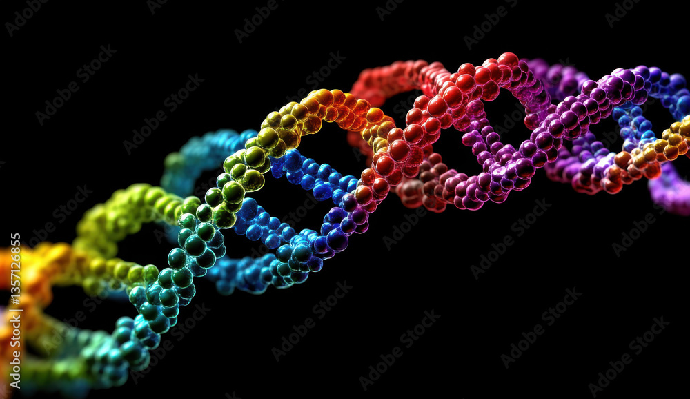 Poster vibrant double helix structure of dna is displayed in a close-up view, highlighting its intricate an