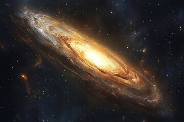 Fototapeta premium A stunning visual of a galaxy in the vastness of space, showcasing swirling arms and radiant center. The image is filled with celestial beauty.