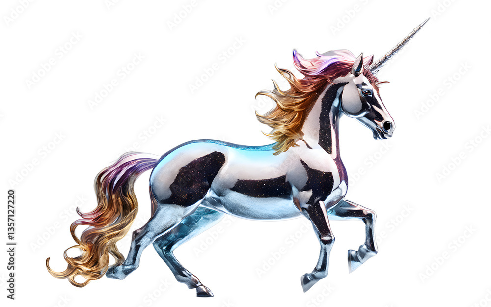 Poster crystal unicorn with a shimmering horn, isolated on a empty plain background