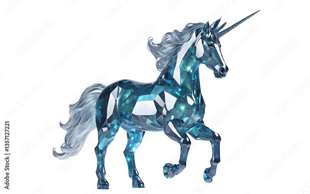 Poster crystal unicorn with a shimmering horn, isolated on a empty plain background