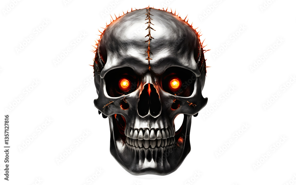 Poster cursed skull with glowing eyes, isolated on a empty plain background