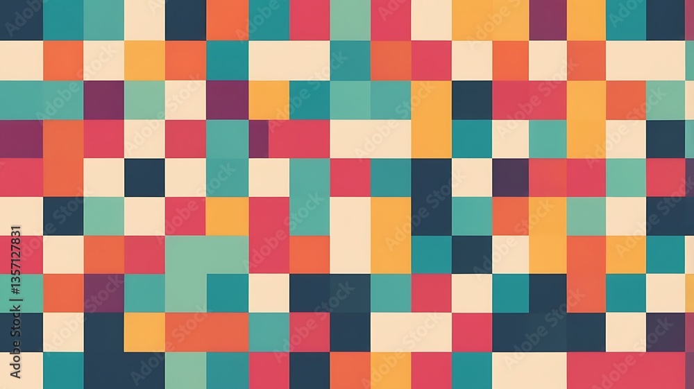 Poster a grid of colorful squares with textures.