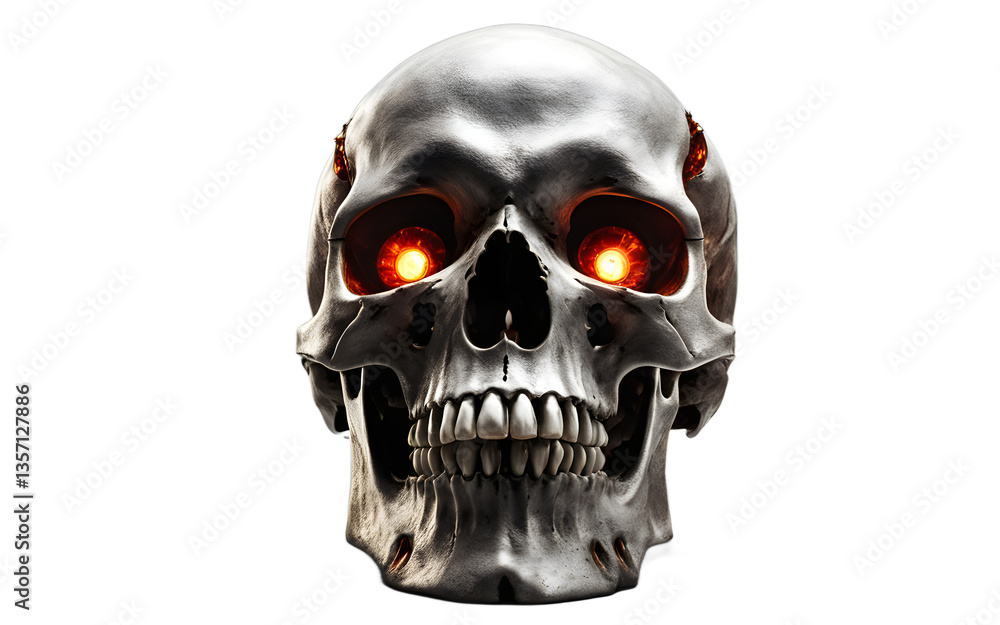 Poster cursed skull with glowing eyes, isolated on a empty plain background