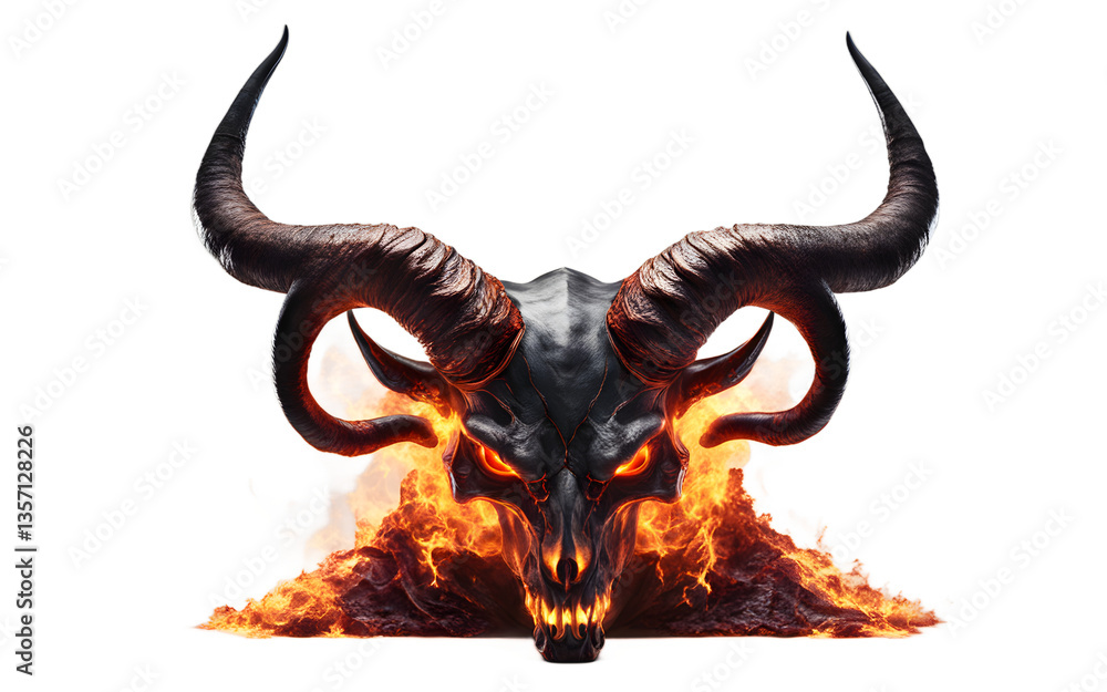 Poster demonic horns with fiery glow, isolated on a empty plain background