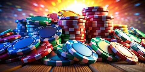 Obraz premium Casino Poker Chips Clipart - Right Side Copy Space for Text or Logo