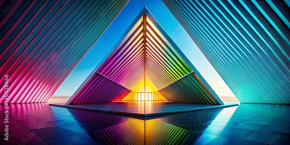 Poster abstract triangular composition: geometric shapes and light play