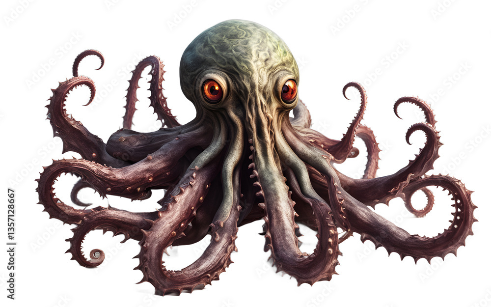 Poster eldritch horror with multiple shifting eyes and tentacles, isolated on a empty plain background