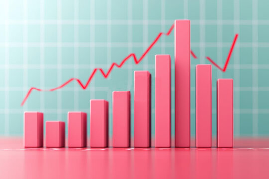 Interest rate graphs, fluctuating visuals, 3D illustration
