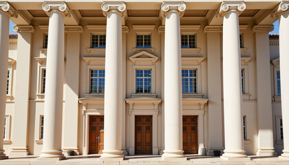 Obraz premium Imposing museum entrance with classical columns, symbolizing culture
