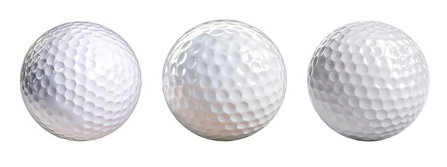 Collection of Three White Golf Balls Displayed in a Row on a White Background