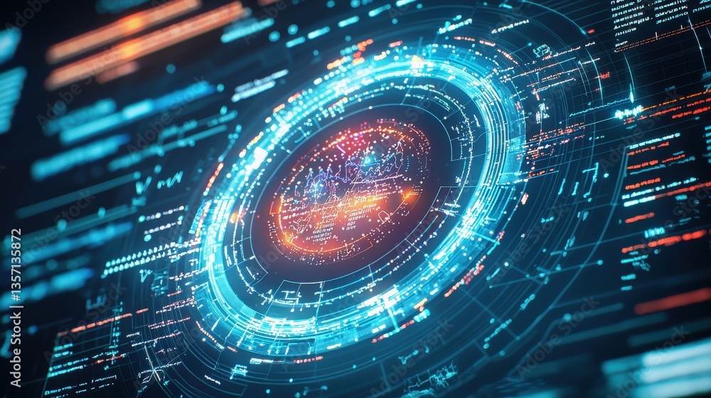 Aufkleber futuristic digital interface with neon lights and data visualization