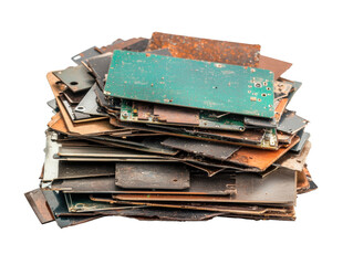 E-waste recycling efforts to reduce electronic waste in urban areas on a transparent background, cut out