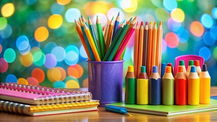 Fototapeta premium Colorful School Supplies Clipart: Back to School Stationery Set