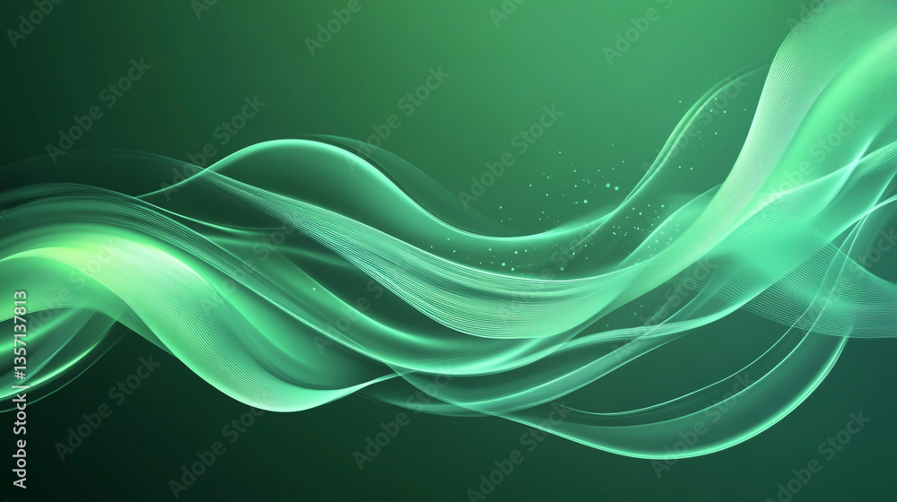 Poster abstract green background with smooth lines and waves.