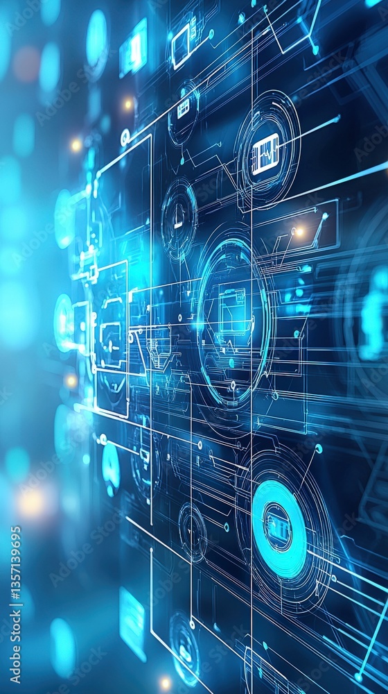 Poster abstract technology background with light effects and data symbols