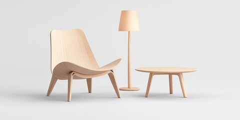 Contemporary furniture set includes a chair lamp and table