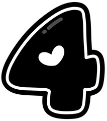 Cute black and white number 4, Hand drawn number for kids, number element design png