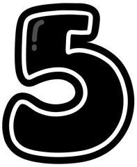 Cute black and white number 5, Hand drawn number for kids, number element design png
