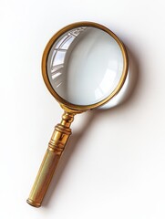 A close-up of a magnifying glass placed on a white background, representing focus, detail, and investigation, symbolizing concepts like research, analysis, and discovery in a minimalist style.
