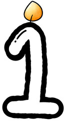 Hand drawn doodle font number 1 with candle pattern, number for worksheet