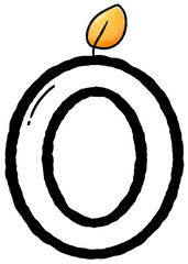 Hand drawn doodle font number 0 with candle pattern, number for worksheet