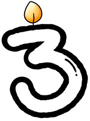Hand drawn doodle font number 3 with candle pattern, number for worksheet