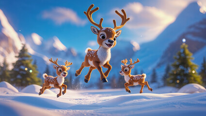AI-generated images of a cute 3D animation-style baby Reindeer