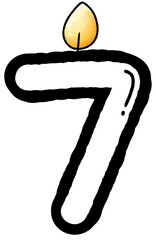 Hand drawn doodle font number 7 with candle pattern, number for worksheet