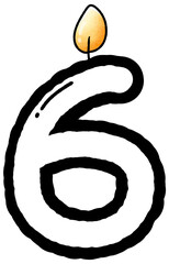 Hand drawn doodle font number 6 with candle pattern, number for worksheet