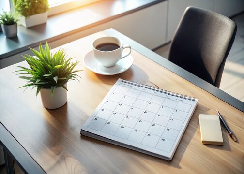 Aerial Drone Shot of Modern Calendar Design UI on a Desk