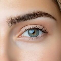 Fototapeta premium Close-up eye, woman, grey, beauty, makeup, studio, skincare, advertising