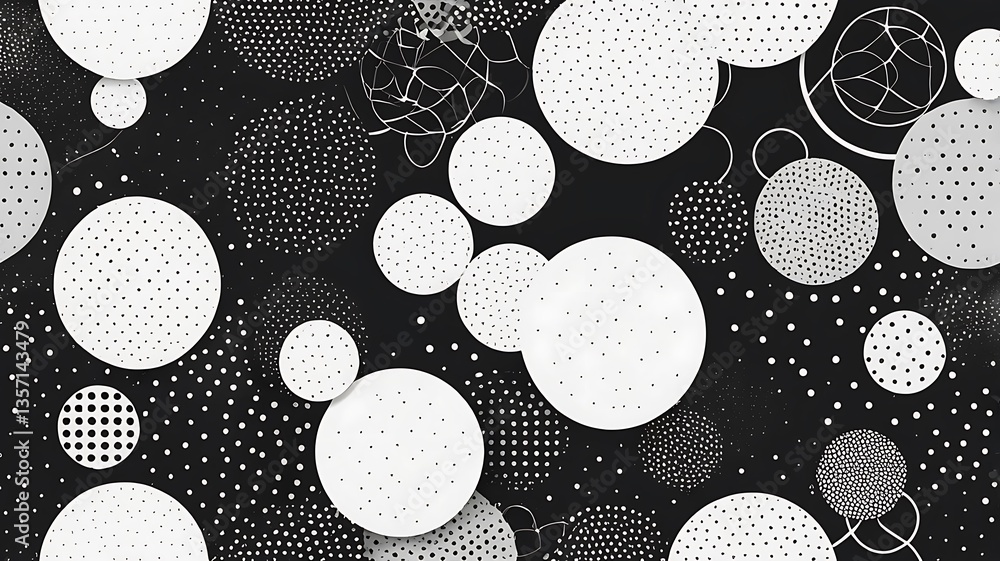 Poster minimalist dot patterns in a monochrome palette.